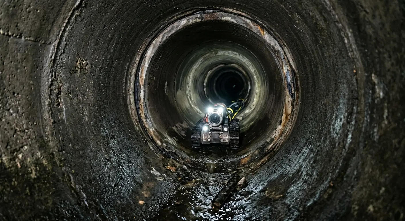 Robotic sewer camera inspecting pipe interior for Sewer Line Cleaning in Wheeling